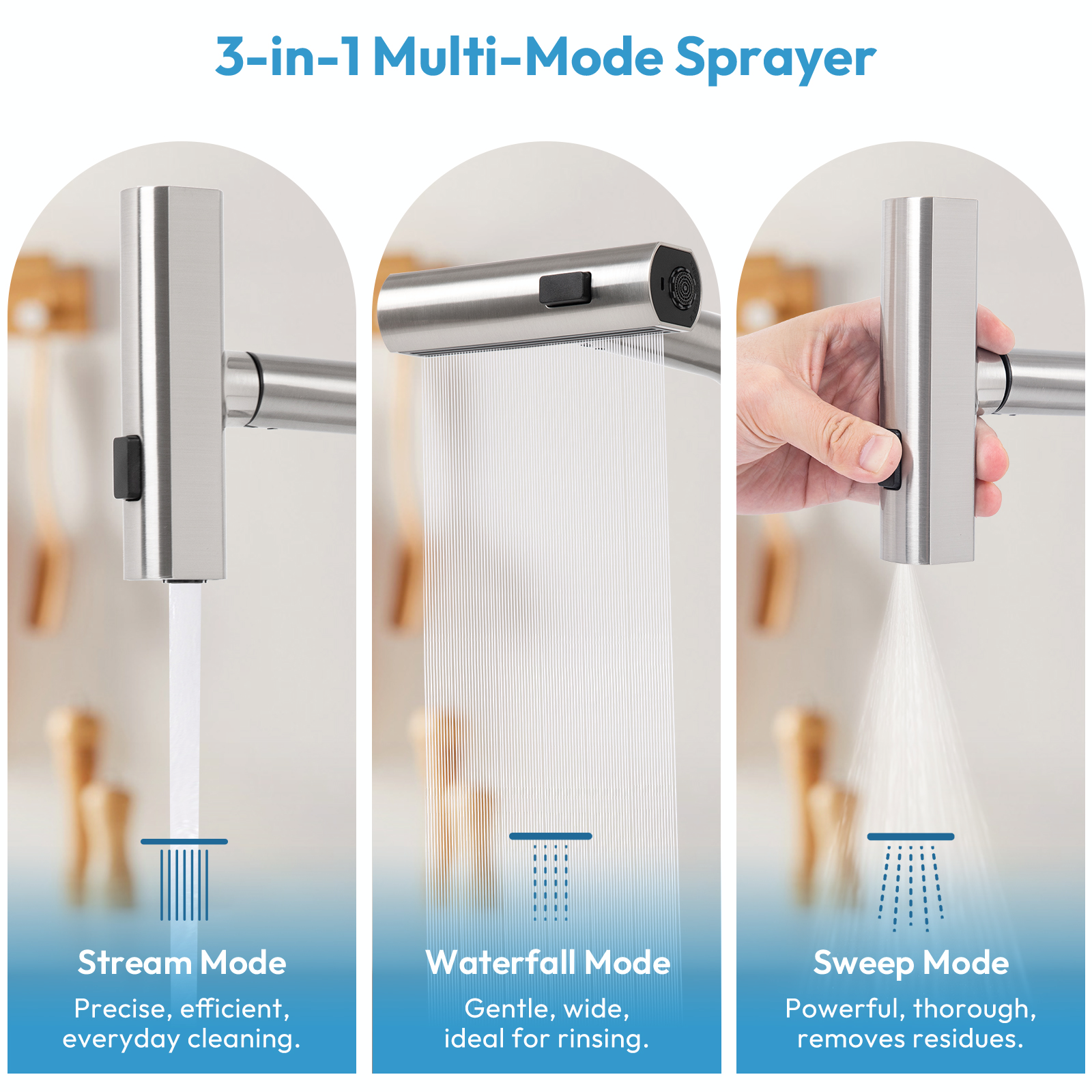 Besdor Waterfall Kitchen Faucet with Pull Down Sprayer Brushed Nickel